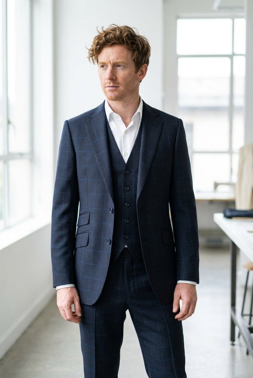 Anzug – ROYAL MILE 1976, Navy/Royal Blue Pin Dot Windowpane