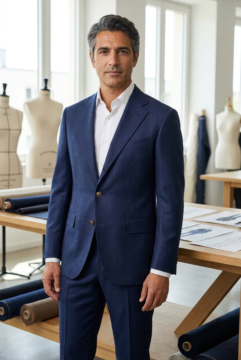 Anzug – W25 JACKET JULIET, Dieser edle Stoff in Dunkelblau besticht durch seine feine Fischgratstruktur und kombiniert Seide mit Wolle für einen eleganten Look.