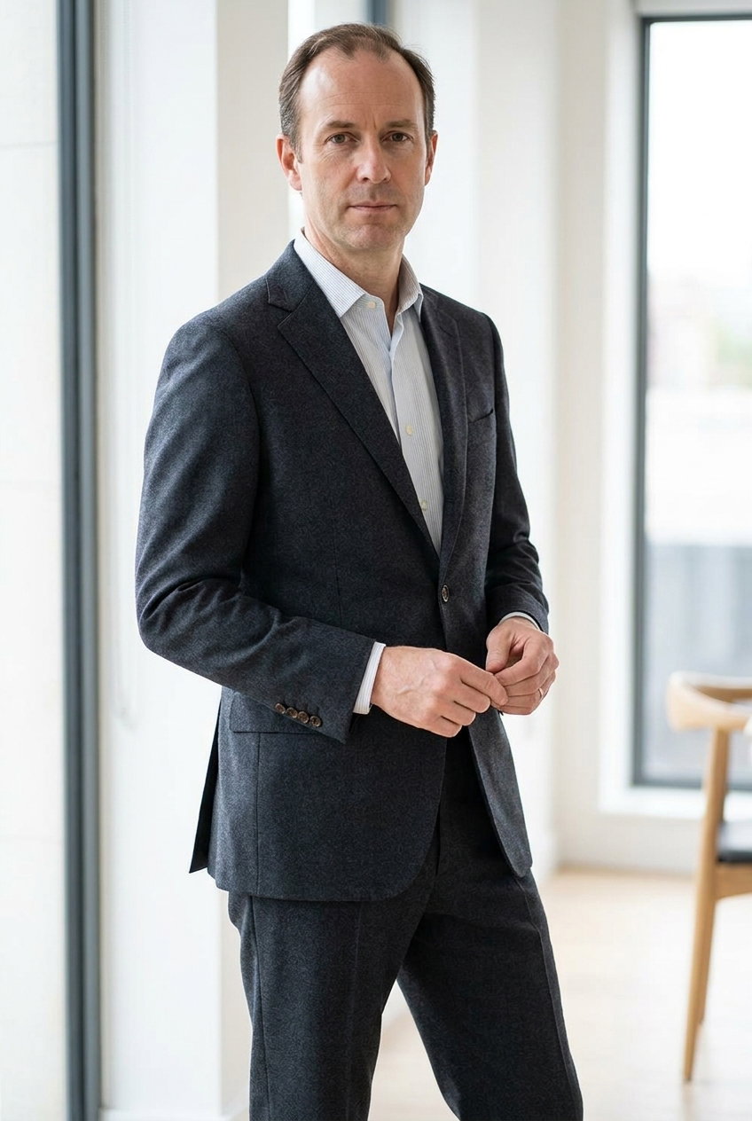 Anzug – W25 FLANNELS PERMANENT, Dieser hochwertige Stoff aus Wolle und Cashmere bietet eine elegante, glatte Oberfläche in dunklem Anthrazit. Ideal für formelle Bekleidung im Herbst und Winter.