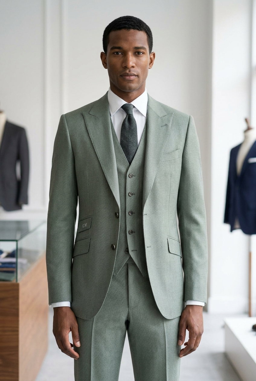 Anzug – SUMMER SERGE & SOLANA, Sage Herringbone Solana