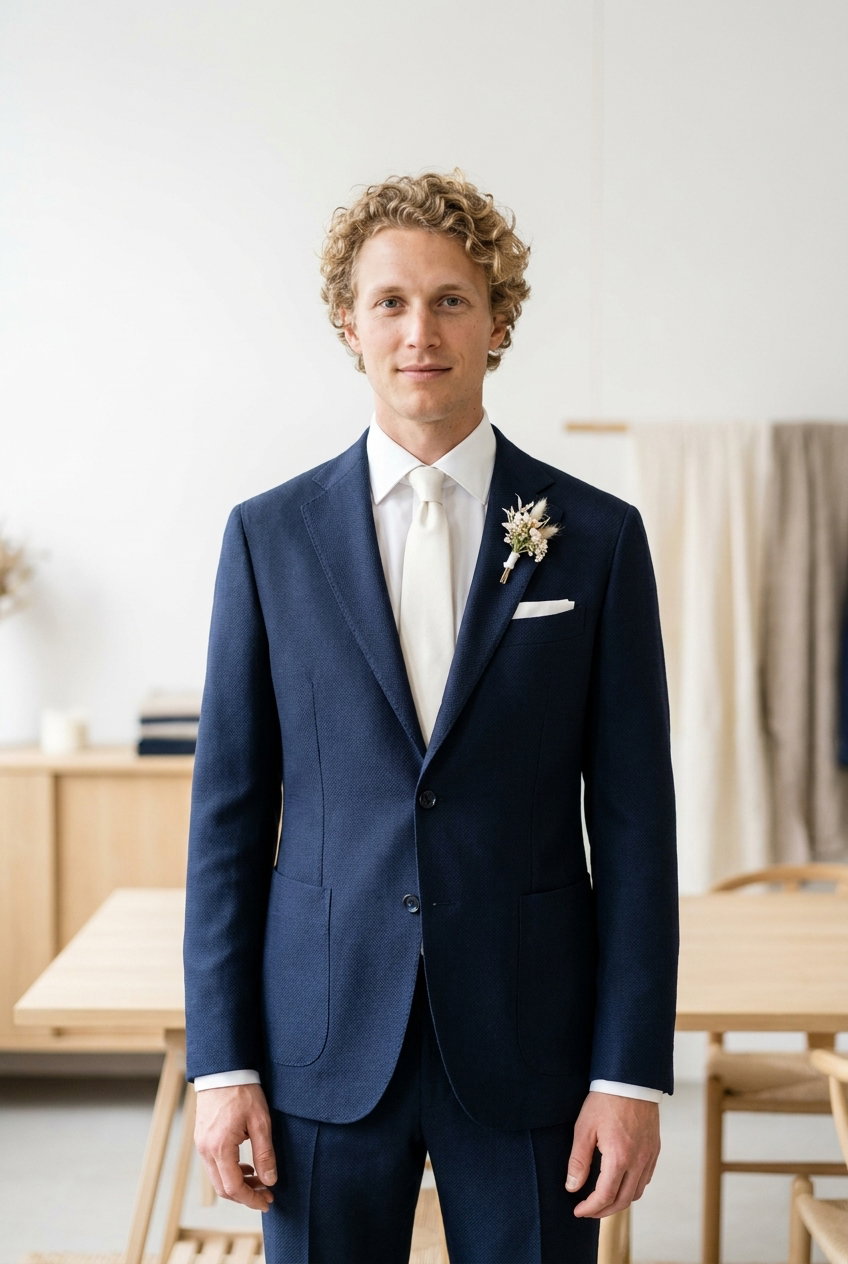 Sakko Casual – Bamboo (Volume: 491-E), Dieser dunkelblaue Stoff aus Bambus mit Hopsack-Webung bietet eine angenehme Leichtigkeit und eignet sich ideal für elegante Business-Outfits.