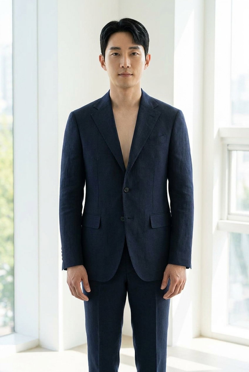 Anzug – LIFE & STYLE, Dieser hochwertige Leinenstoff in Dunkelblau eignet sich ideal für elegante Businessbekleidung. Die glatte Textur und das dunkle Farbspiel verleihen einen zeitlosen Look.