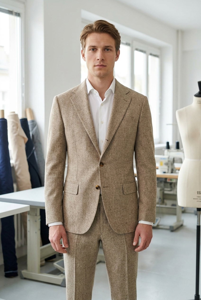 Sakko Casual – W25 JACKET ROMEO, Ein eleganter Tweedstoff aus 100% Wolle in einem universellen Beigeton. Ideal für legere Bekleidung im Herbst und Winter.