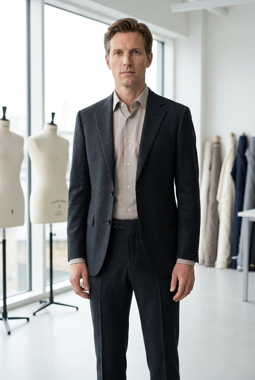 Anzug – W25 FLANNELS PERMANENT, Dieser hochwertige Stoff aus Wolle und Cashmere bietet eine elegante, glatte Oberfläche in dunklem Anthrazit. Ideal für formelle Bekleidung im Herbst und Winter.