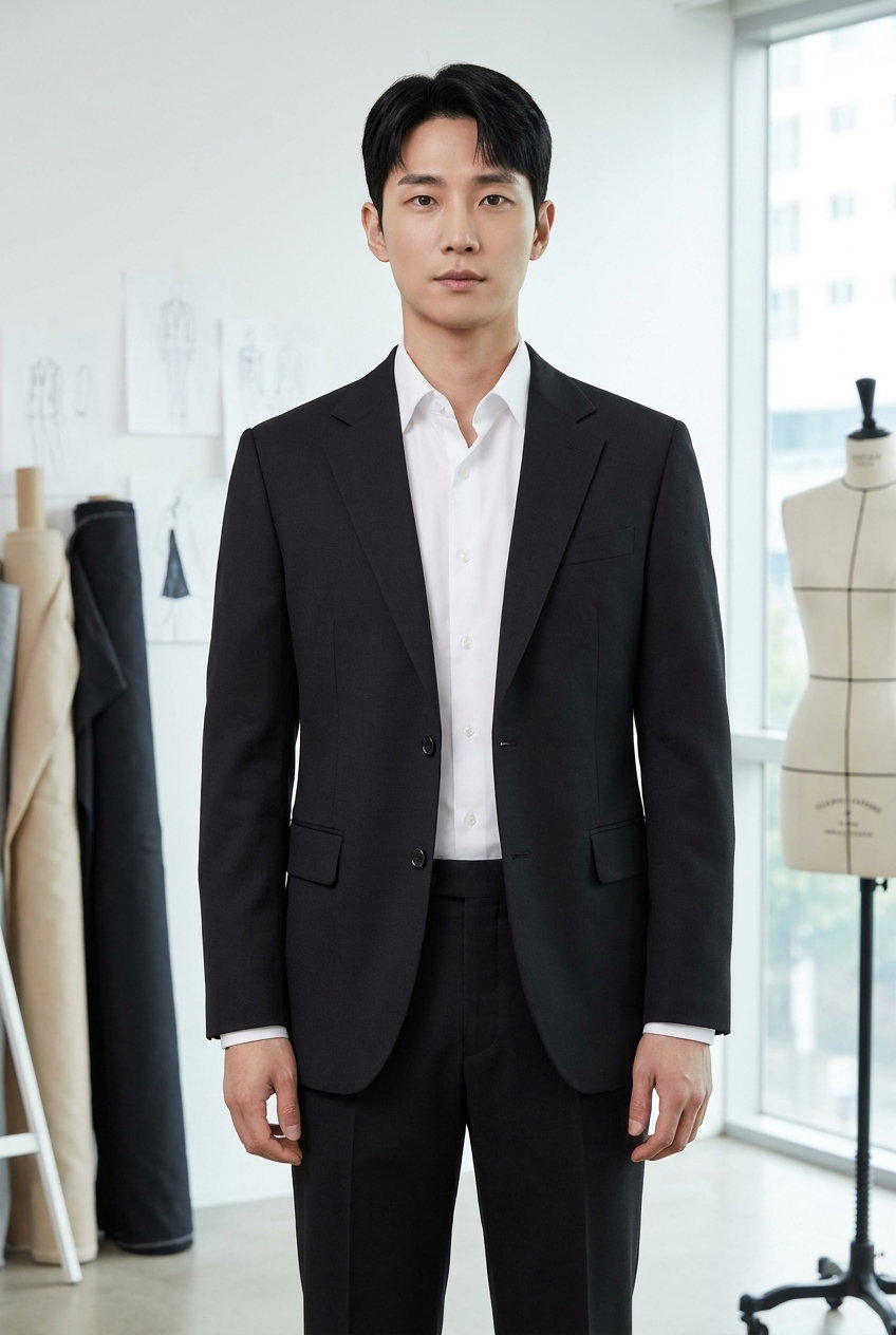 Anzug – CASHCO, Schwarzer Twill aus Baumwollmischung mit feiner Struktur, Gewicht 280g.